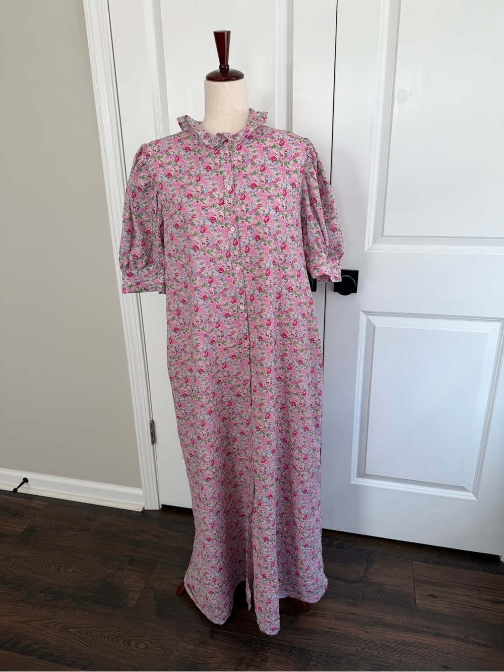 Tuckernuck Hyacith House Pink Multi Ruffle Collar Louisa Midi Dress Size XL